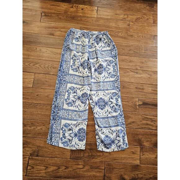 JAASE Wide Leg Pants Women’s Size L Long Side Slits Blue Floral Boho NWT Travel - Picture 11 of 11